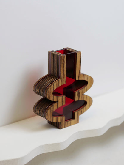 Barbra Vase featuring zebrano veneer - 12cm